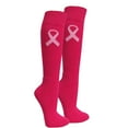 thumbnail image 3 of COUVER Toe, Sole & Heel Cushioned Adult/Youth Athletic Hockey, Softball, Volleyball, Lacrosse, Any Sports Knee High Socks, Hot Pink with Ribbon Icon, Large, 3 of 7