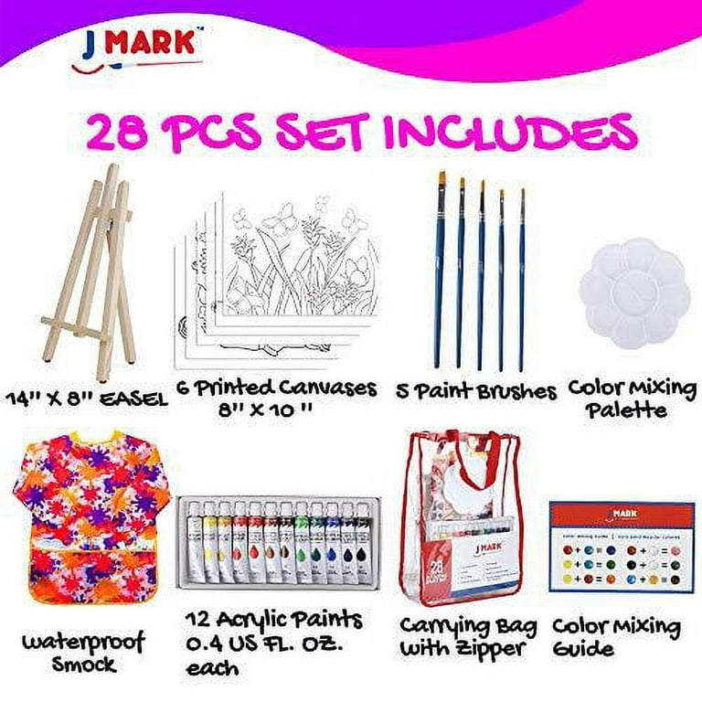 Paint Easel Kids Art Set - 28-Piece Acrylic Painting Supplies Kit with  Storage Bag, 12 Non Toxic Washable Paints, 1 Scratch Free Easel, 6