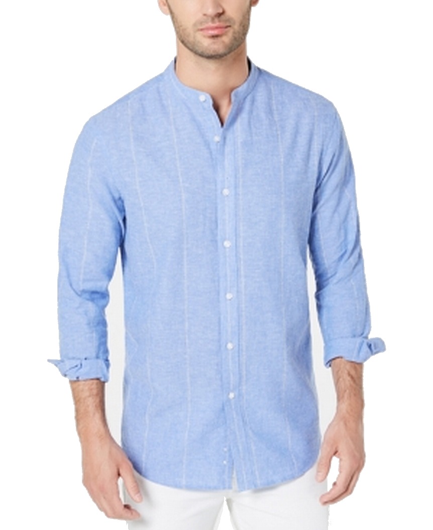 Mens Shirts Banded Collar Striped Button Front XL