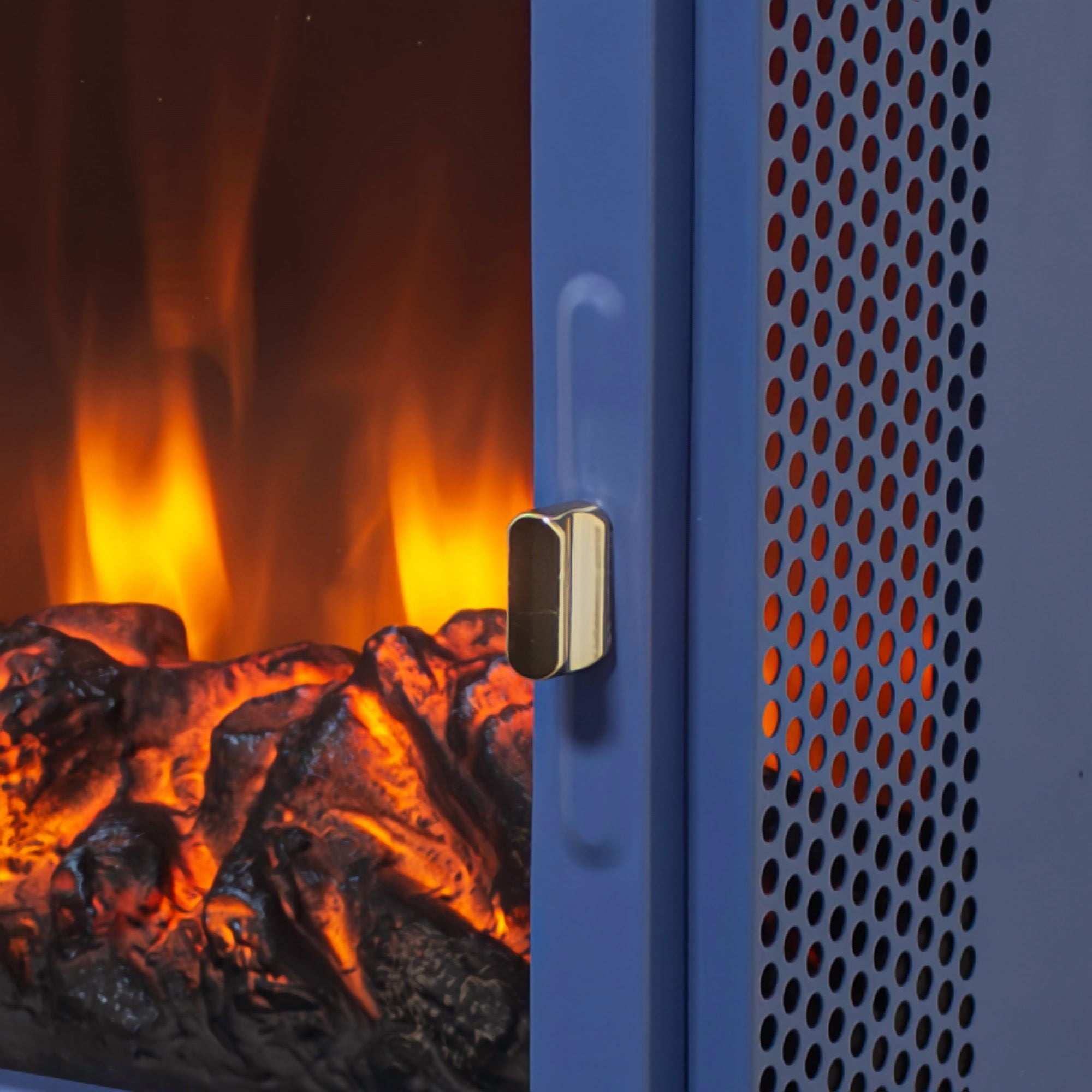 17 inch Freestanding Electric Fireplace Stove, Portable Heater with 3D Flame Effect and Two Heat Settings, 1400W Compact Fireplace for Small Spaces, Aqua Blue