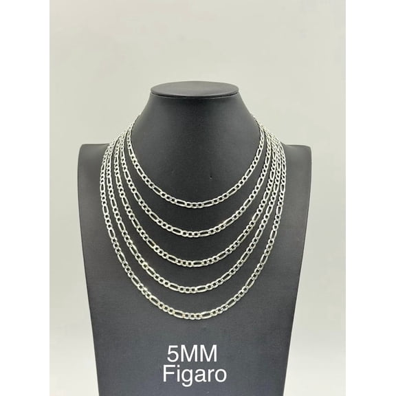 925 Sterling Silver Figaro Chain Necklace 5mm 20" Italy