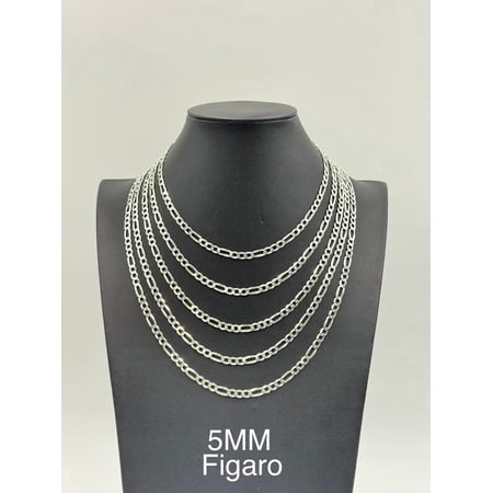 925 Sterling Silver Figaro Chain Necklace 5mm 20" Italy