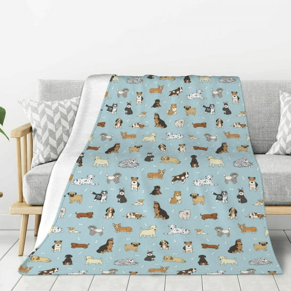 Rateoe Cartoon Doodle Puppy Pattern Flannel Throw Blanket, Ultra-soft Blanket for Bed, Couch, Car, Hypoallergenic Anti-pilling blanket-40"x30"(Vertical)