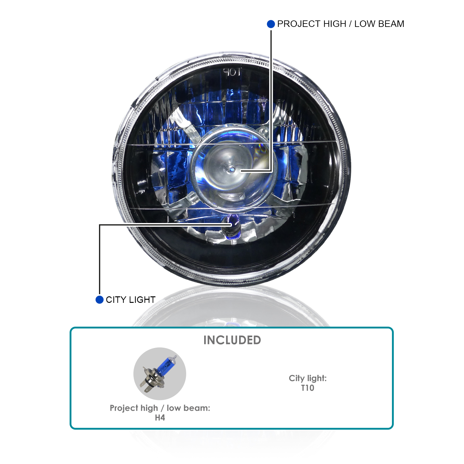 Spec-D Tuning LHP-7RNDJM 7 in. Projector Headlights Round with H4 Bulb for All, Black - 10 x 10 x 12 in.