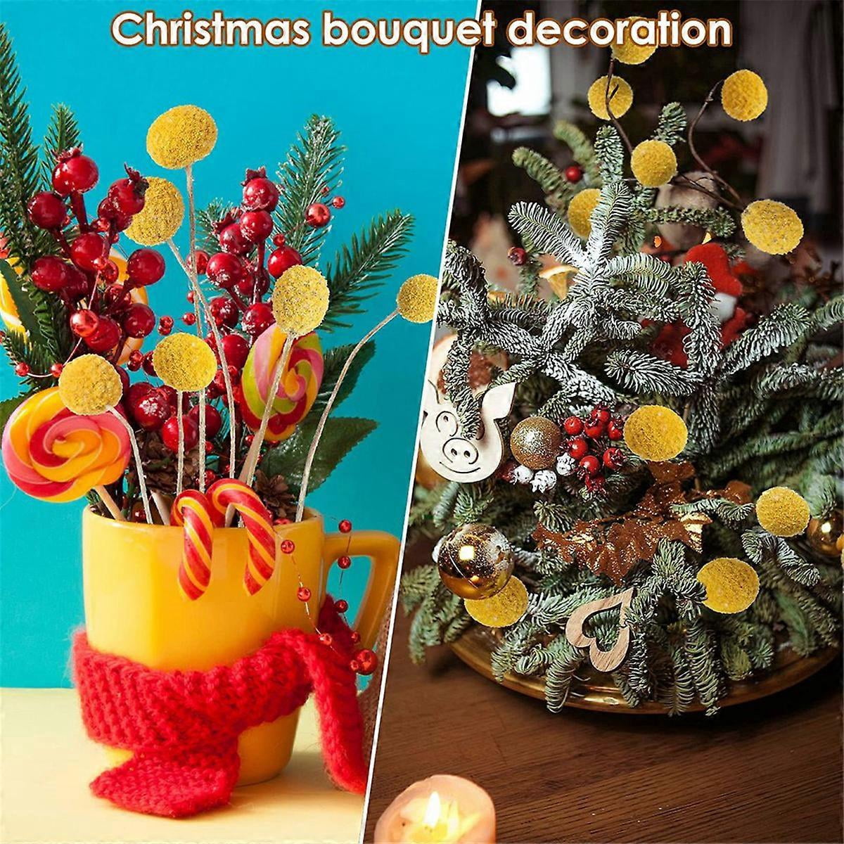 48 Pcs Dried Flowers Dried BillyBalls Dried Craspedia Flowers Button Yellow Dried Flowers Fake Silk