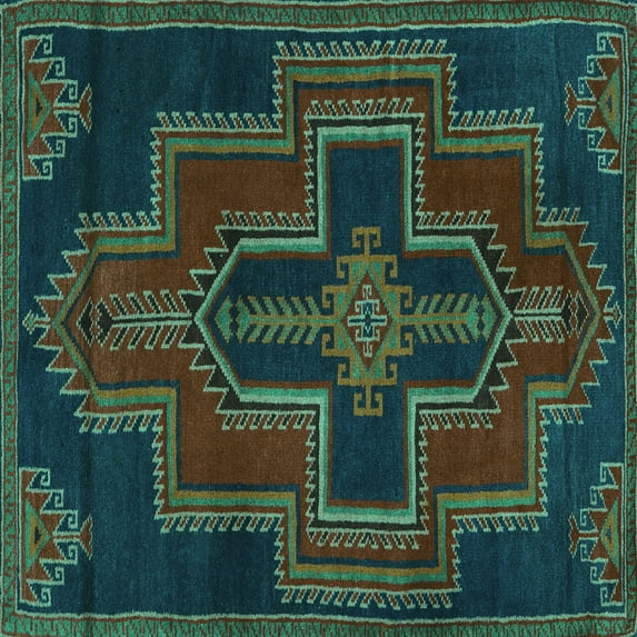 Ahgly Company Indoor Square Persian Turquoise Blue Traditional Area Rugs, 7' Square