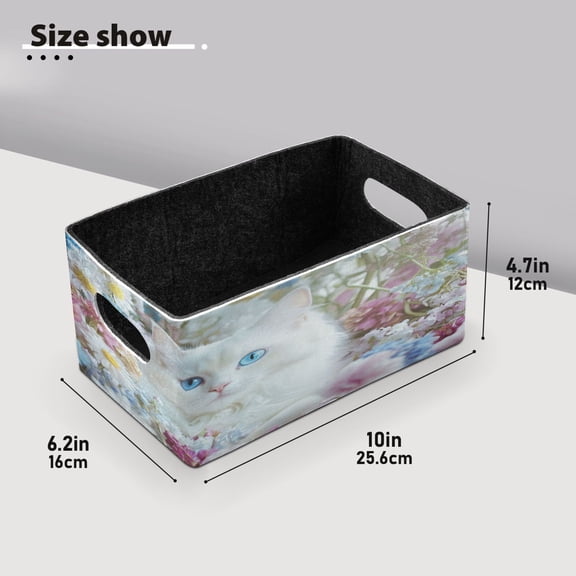 BZSMCE Shelf Baskets White Cat with Blue Eyes Pattern Storage Cube Bins 10.1*6.3*4.7in Set of 2