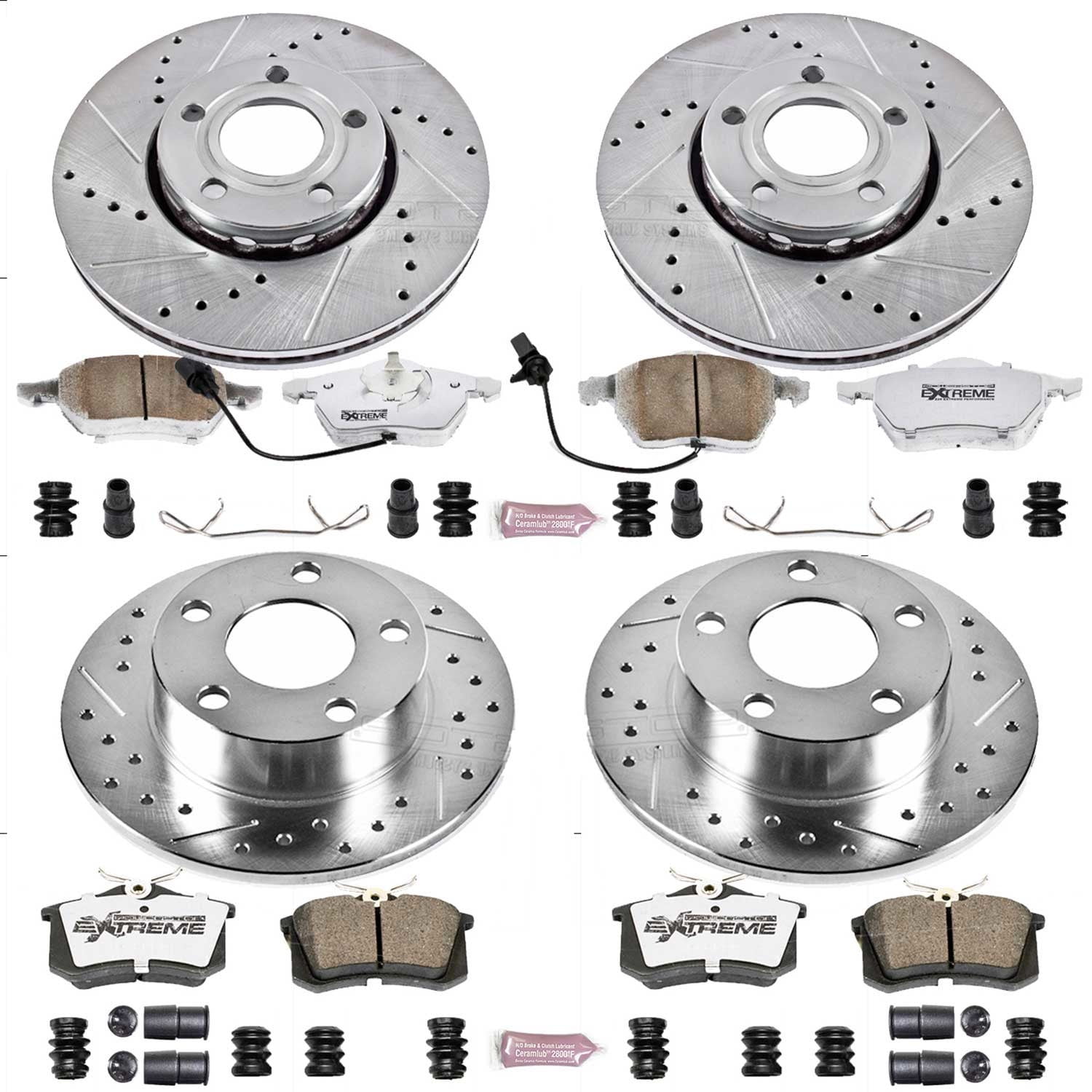 PowerStop Front and Rear Z26 Street Warrior Carbon-Fiber Ceramic Brake Pad and Drilled and Slotted Rotor Kit Fits: AUDI Select Models K532-26