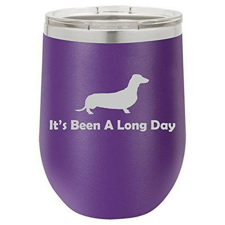 

12 oz Double Wall Vacuum Insulated Stainless Steel Stemless Wine Tumbler Glass Coffee Travel Mug With Lid It s Been A Long Day Dachshund (Purple)