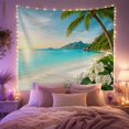thumbnail image 2 of Palm Beach with Orchids Over Turquoise Water, Serene Digital Art for Beach Lovers, Golden Hour Decor, Housewarming Gift, Tapestry Wall Hanging for Bedroom and Living Room, 2 of 7