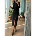 thumbnail image 5 of Denim Dress for Women Trendy Long Sleeve Button Down Denim Maxi Dress Bodycon Slit Long Jean Dresses Black S, 5 of 9
