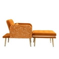 thumbnail image 2 of Accent Chair with Ottoman, Modern Velvet Tufted Chaise Lounge Chair Armchair with Adjustable Back and Metal Legs, Comfy Upholstered Recliner Chair for Living Room, Bedroom, Office, Orange, 2 of 7