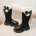 thumbnail image 4 of Tfken Boots For Girls Teen Size 10-11 Years Bow Decoration Flat Toe Zip-Up Knee-High No Slip Fleece Black Combat Boots, 4 of 4