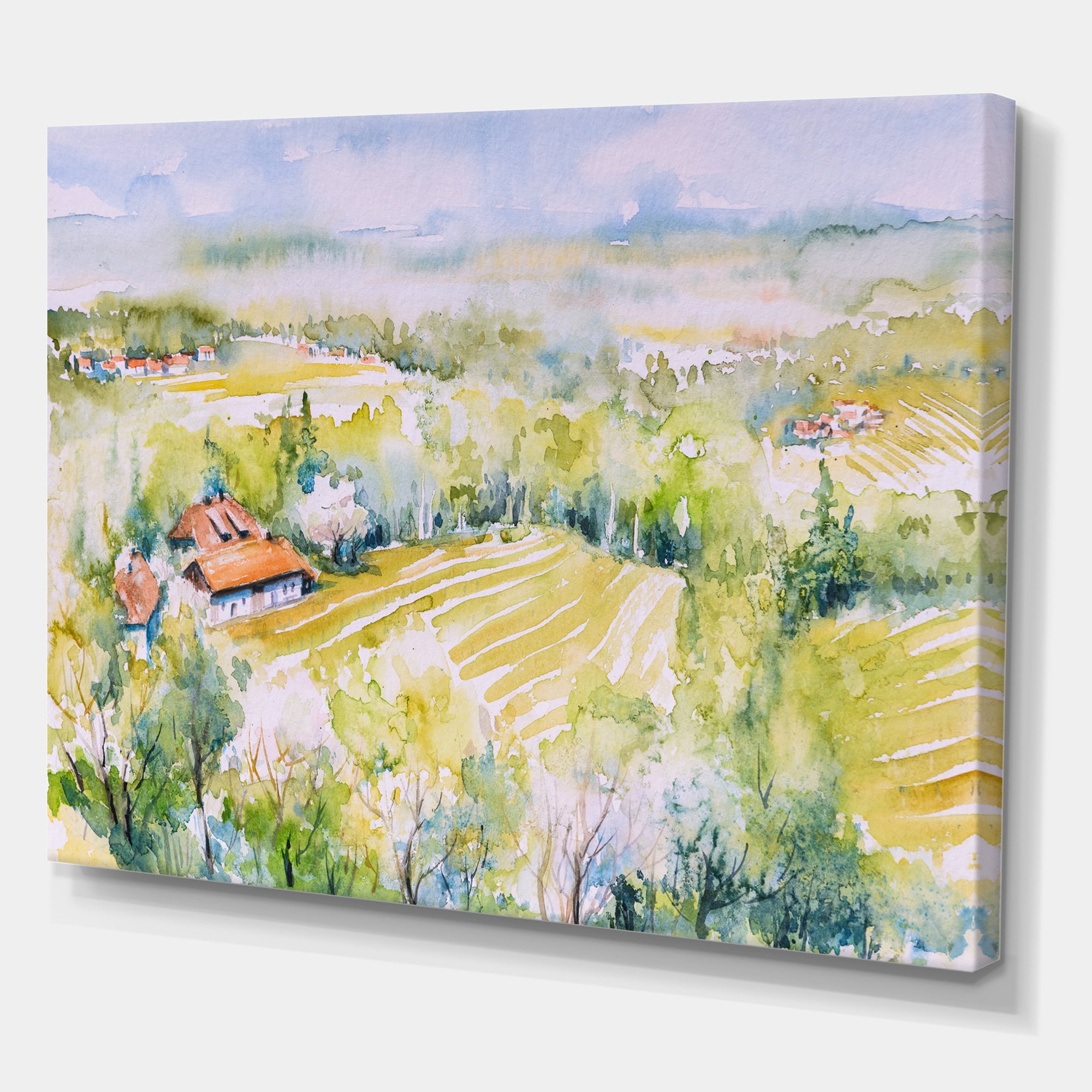 Designart ' Abstract Blossoming Green Fields In Countryside ' Country Canvas Wall Art Print