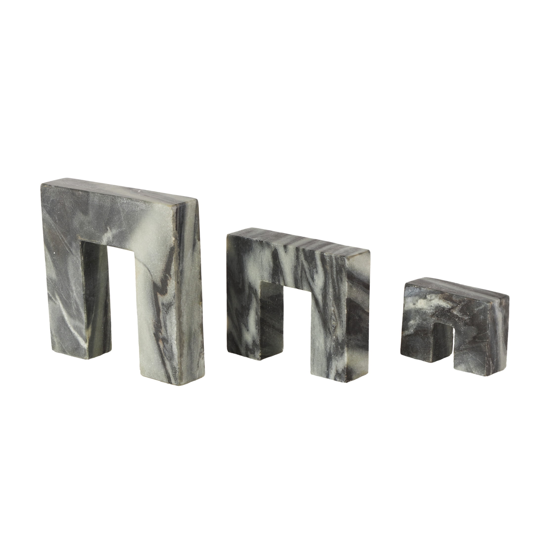 7", 5", 3"H Black Marble Square Arch Abstract Sculpture with Varying Sizes, by DecMode (3 Count)