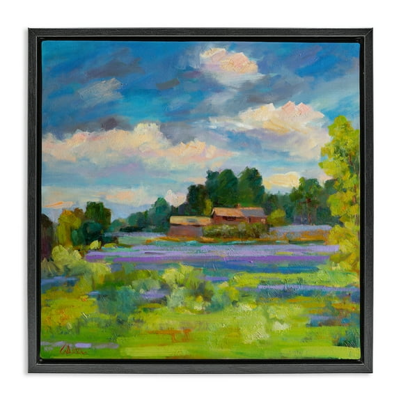 Stupell Industries Lavender Countryside Landscape Landscape & Nature Painting Black Floater Framed Canvas Art Print Wall Art, 18 x 18