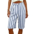thumbnail image 7 of YanHoo Bermuda Shorts for Women High Waisted Knee Length Striped Shorts Casual Outdoor Short Pants with Pockets, 7 of 7