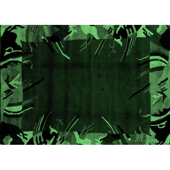 Ahgly Company Indoor Rectangle Abstract Emerald Green Modern Area Rugs, 6' x 9'