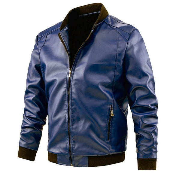 uikmnh Coats for Men's Motorcycle Leather Fashion Leather Jacket Spring and Fall Casual Leather Jacket Size:2XL