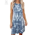 thumbnail image 4 of Gustave Women's Casual Tie Dye Short Dress Crewneck Sleeveless Midi Dresses Summer Loose T Shirt Tank Beach Sundress "Navy Blue, XL", 4 of 10