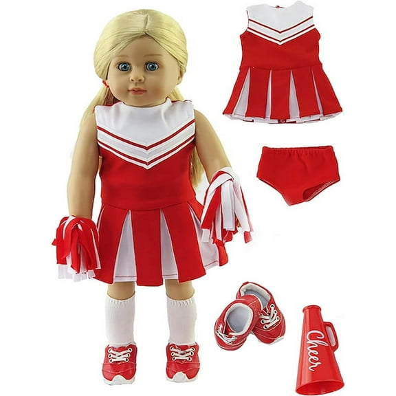 Red Cheerleader with Shoes and Accessories 6PCS For 18 inch dolls