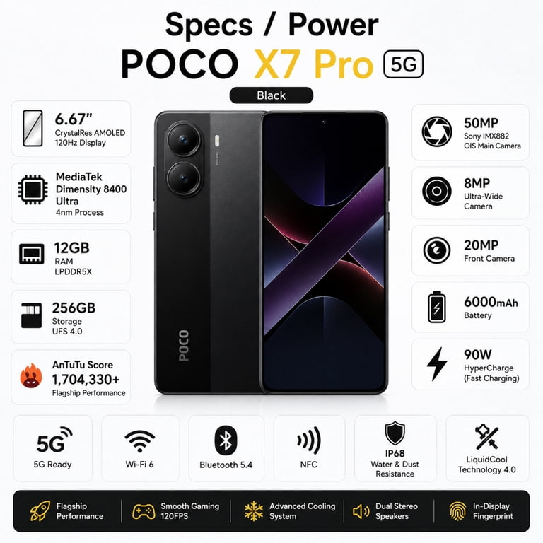 り*こ様 POCO X7Pro 5G ブラック 本体 Xiaomi Poco X7 PRO 5G 256GB ROM 12GB RAM Dual SIM GSM Unlocked