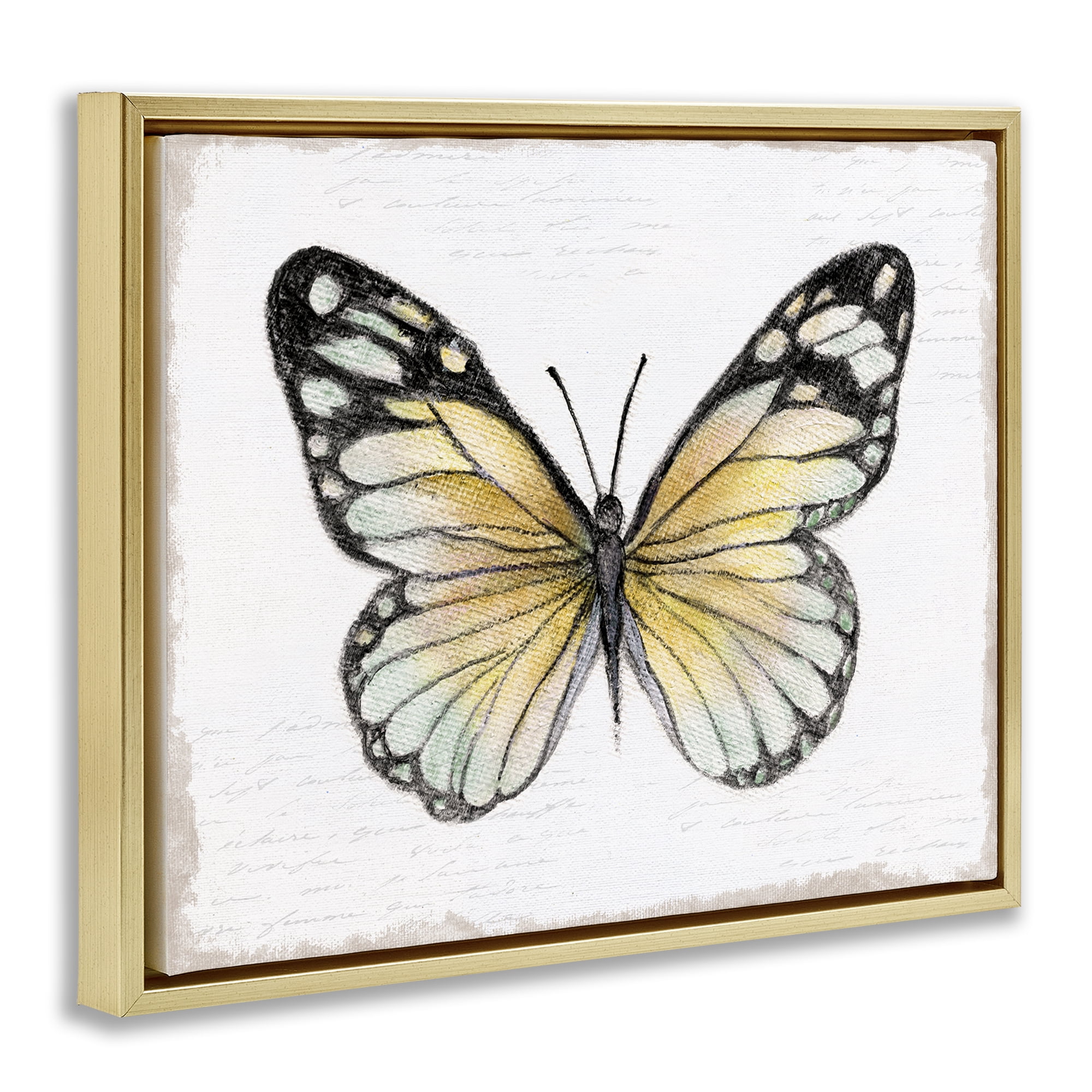 Stupell Industries Country Butterfly on White Animals Painting Gold Floater Framed Canvas Art Print Wall Art, 31 x 25