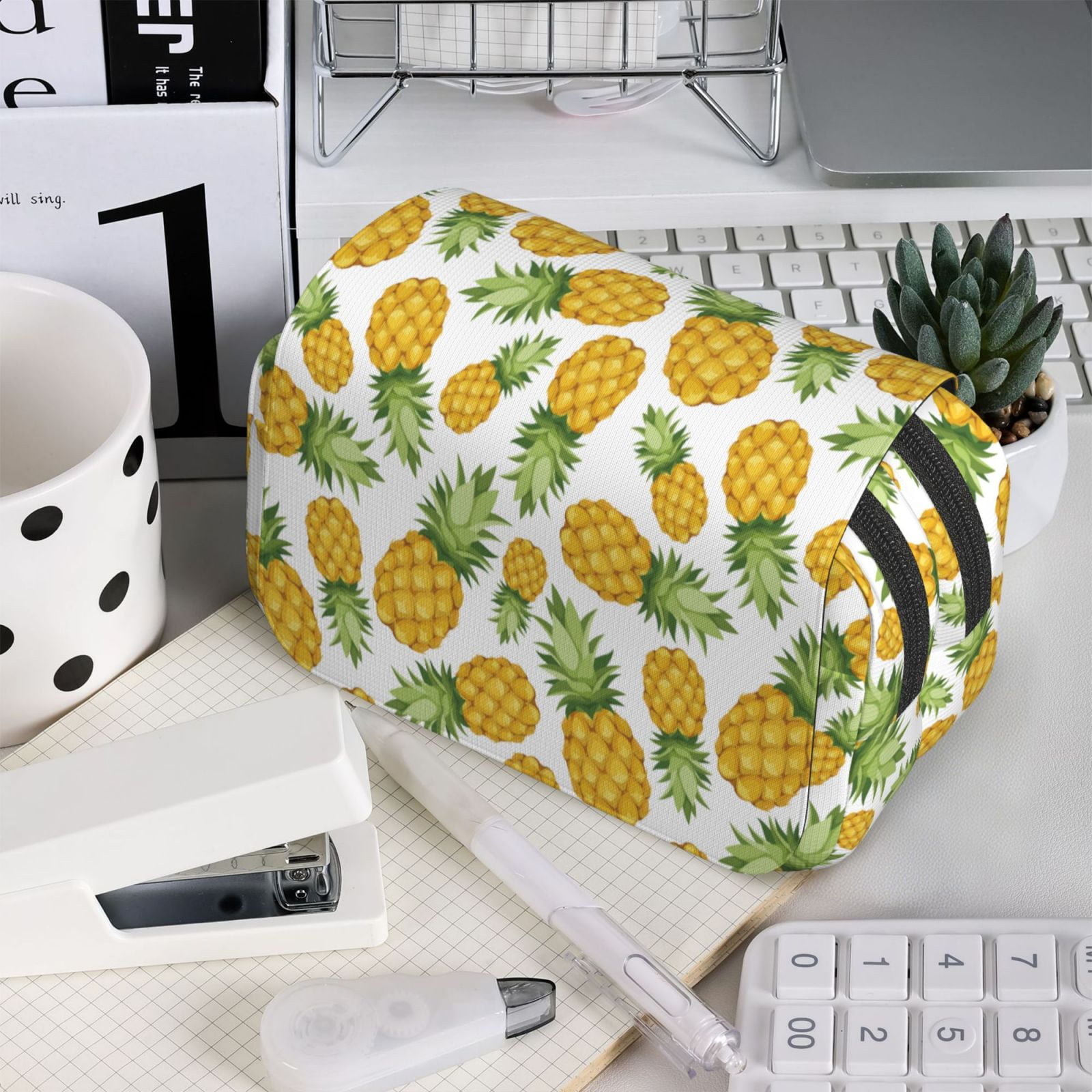 Rateoe Pineapple Pattern Double Clamshell Pen Case, Storage Organizer with Two Zipper Compartments– Holds Up to 50 Pencils & Pens