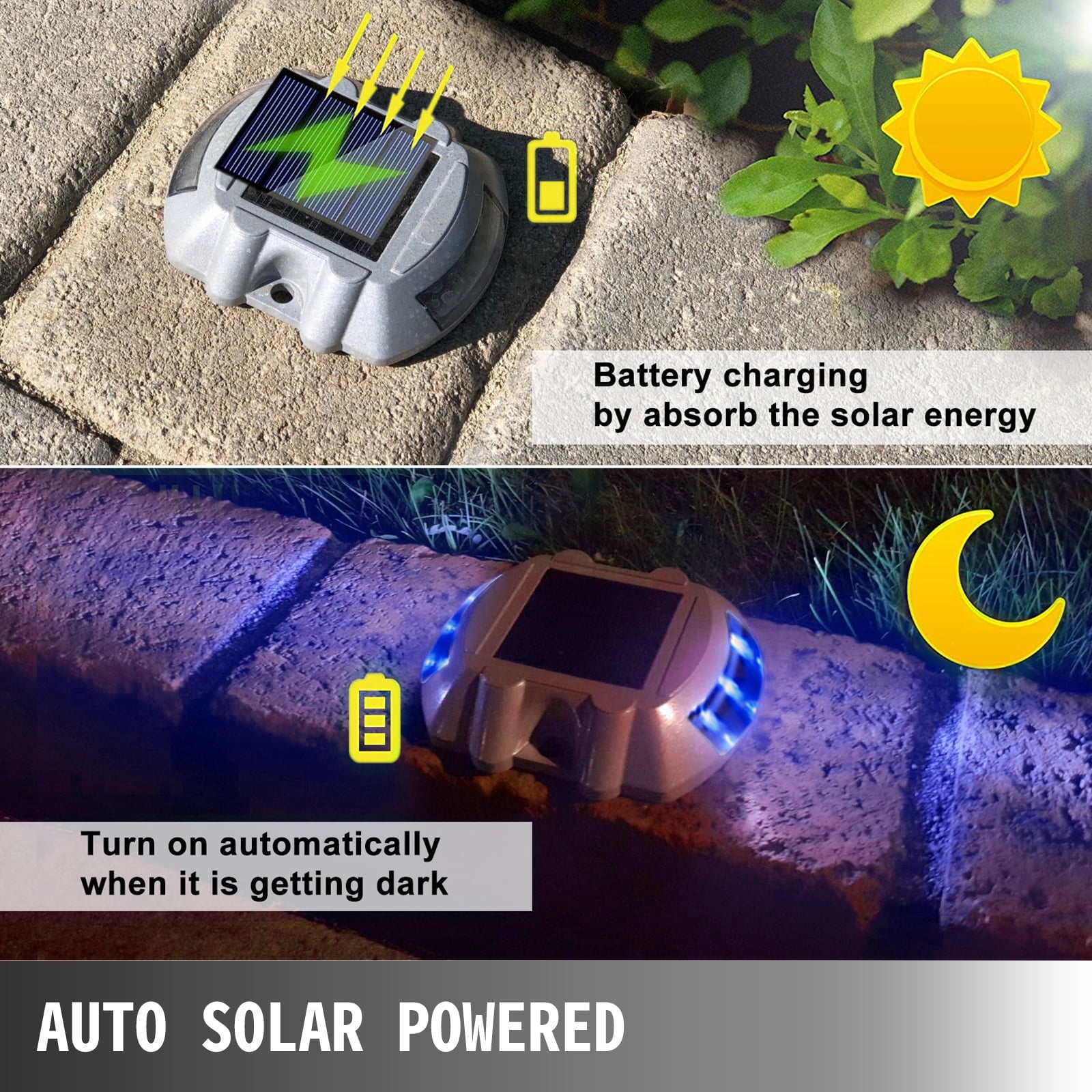 VEVOR Solar Driveway Lights 16-Pack, Switch Button, Solar Deck Lights Waterproof, 6 LED Lights, Outdoor for Path Warning Garden Walkway Sidewalk Steps, Blue