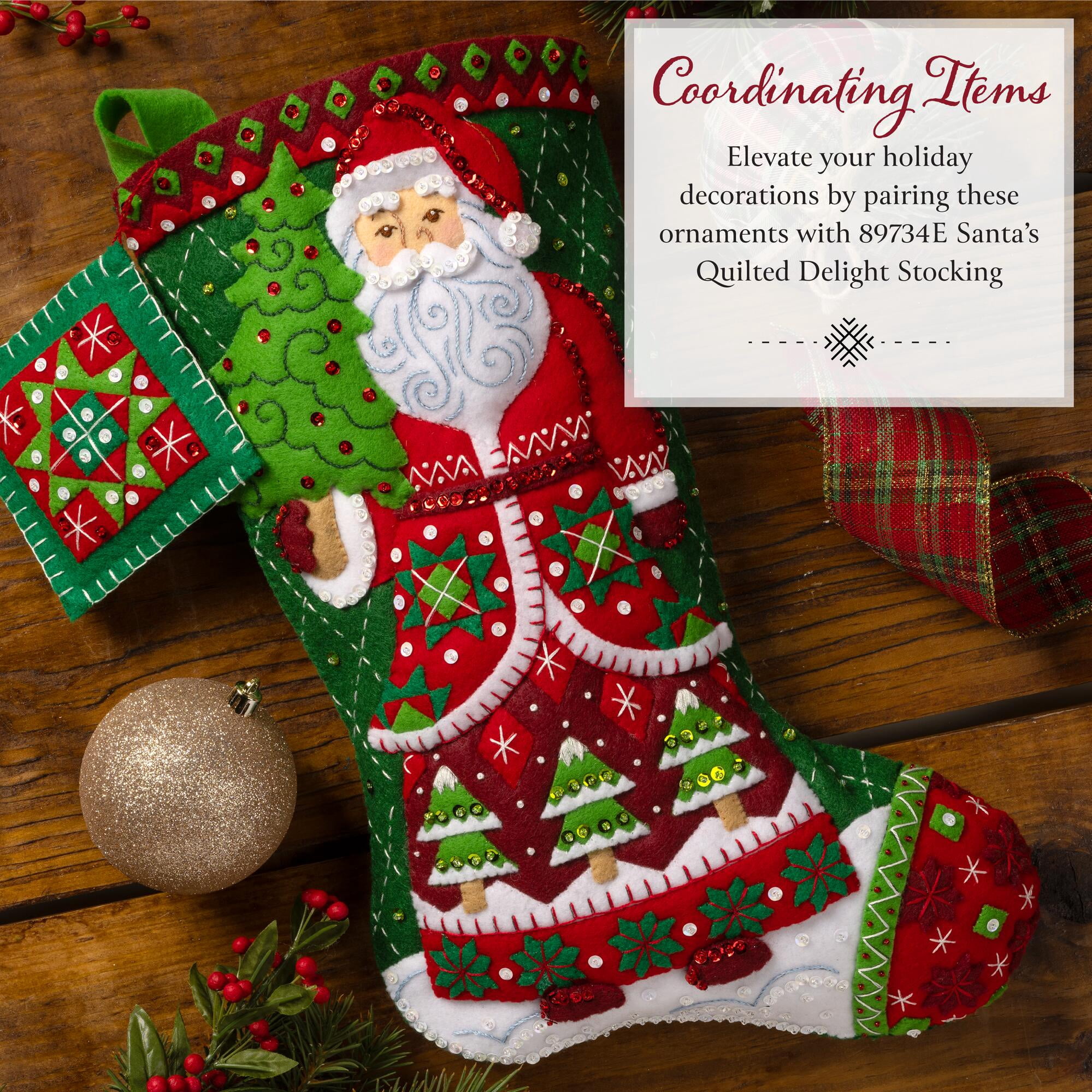 Bucilla Holiday Quilt Squares 6 Count Felt Applique Ornament Kit