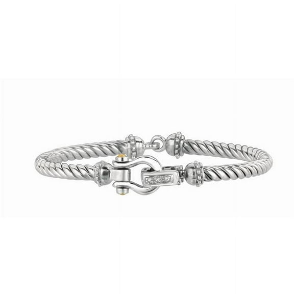 Royal Chain SILF3190 18K Sterling Silver Polished Italian Cable Bangle with Cuff Button Clasp