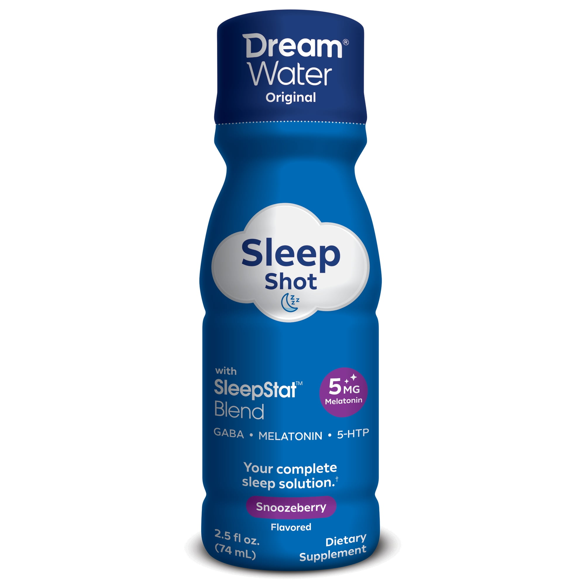 Dream Water Sleep Aid Supplement Drink; Melatonin 5mg, GABA, 5-HTP;   Zero sugar, Natural flavors, No added colors,  2.5 oz liquid sleep shots, Snoozeberry,  24-Count