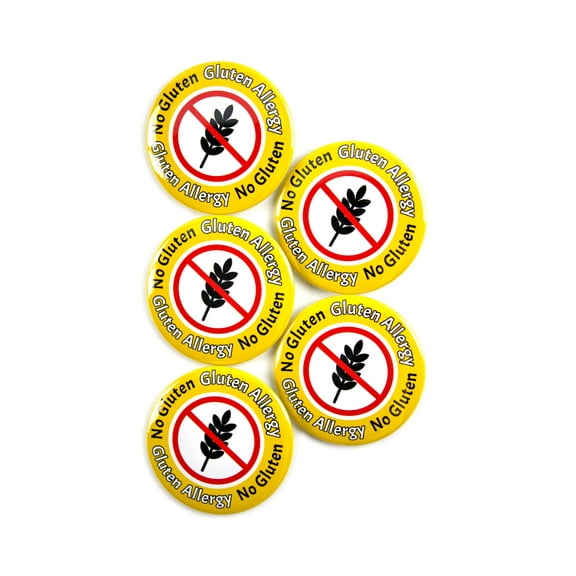 5 Pack - No Gluten Celiac Disease and Food Allergy Warning Pinback Button Badges - 2.25 Inch Round