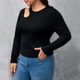 thumbnail image 4 of AURA Plus Size Black Knit Cutout Top Long Sleeve Round Neck Slim Fit Cropped 1XL 3XL, 4 of 6