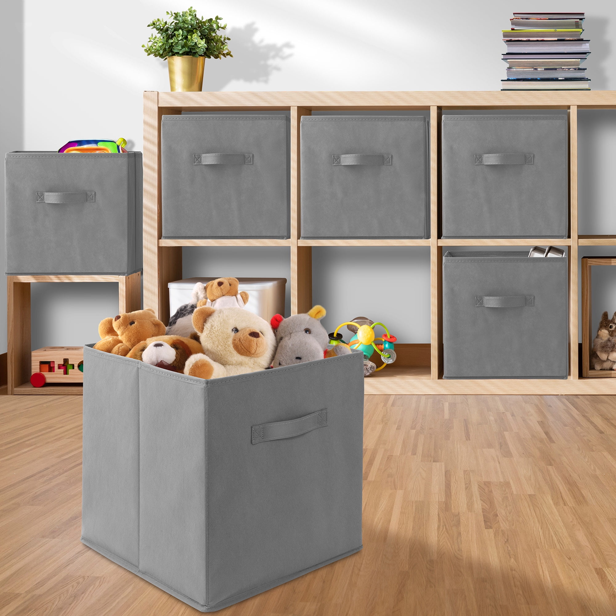 Casafield Set of 6 Fabric Storage Cube Bins, Gray - 13" Collapsible Foldable Cloth Baskets for Shelves and Cubby Organizers