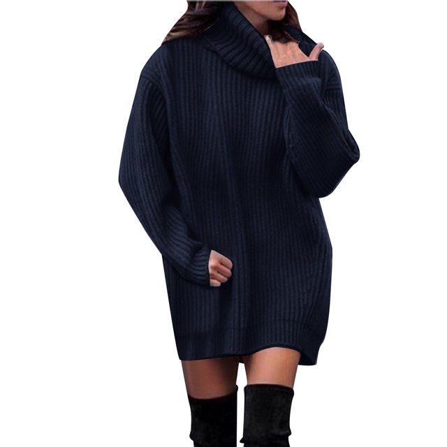 Gibobby Suéter elegante Sexy Suéter de cuello de invierno para mujer Suéter de punto de longitud media de color sólido (Negro, S)