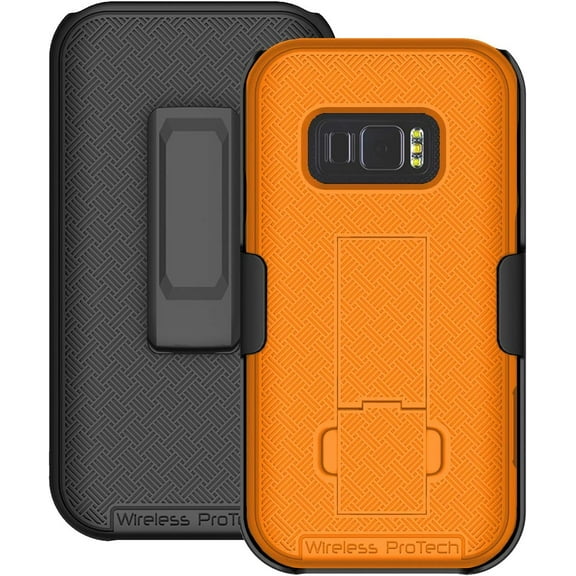 Wireless ProTech Case with Clip Compatible with Samsung Galaxy XCover FieldPro Phone Model SM-G889 Heavy Duty Rotating Belt Clip Holster and Durable Slim Protective Case Combo with Kickstand (Orange)