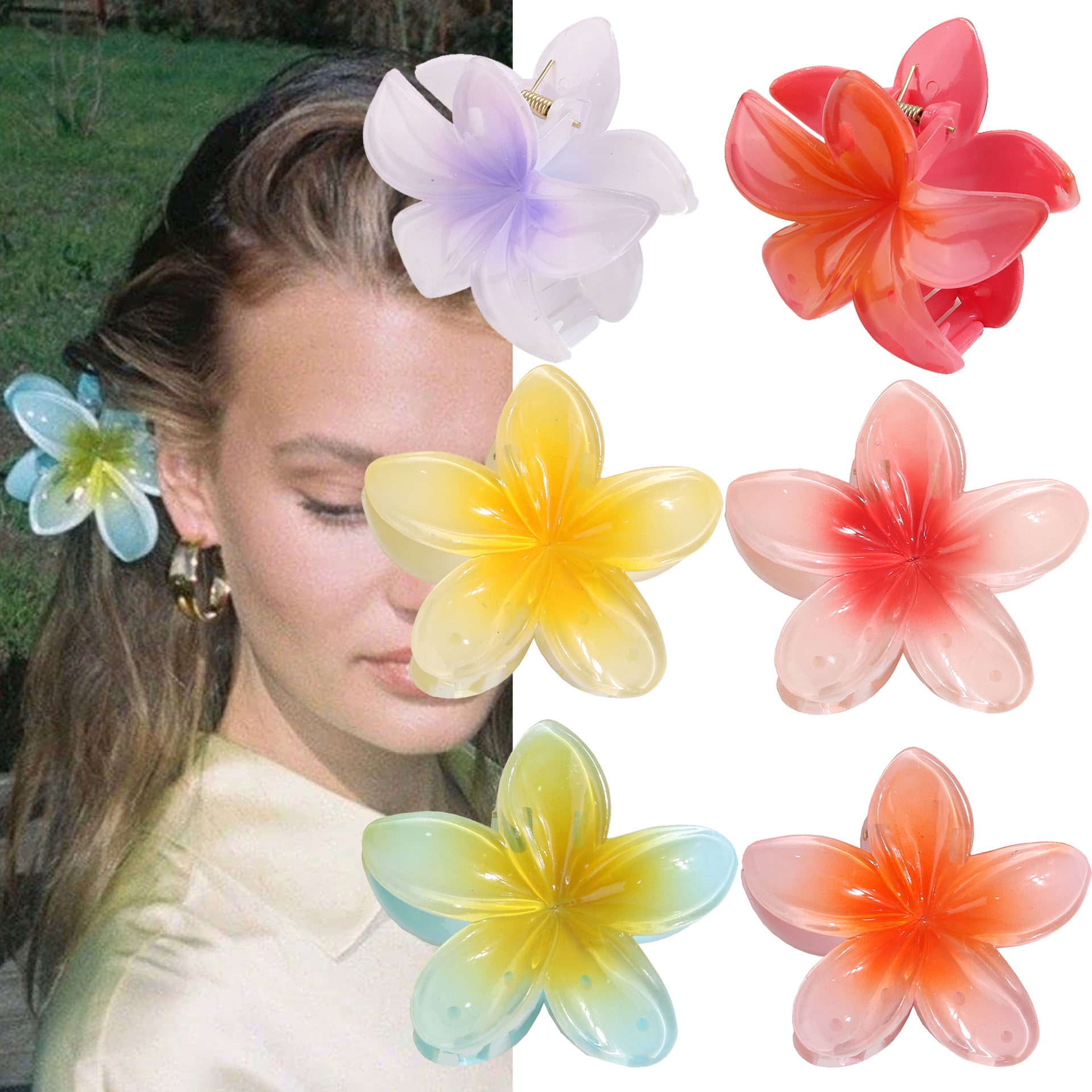 6 Pcs Flower Hair Clips Hawaiian Claw Clips for Women Cute Plumeria
