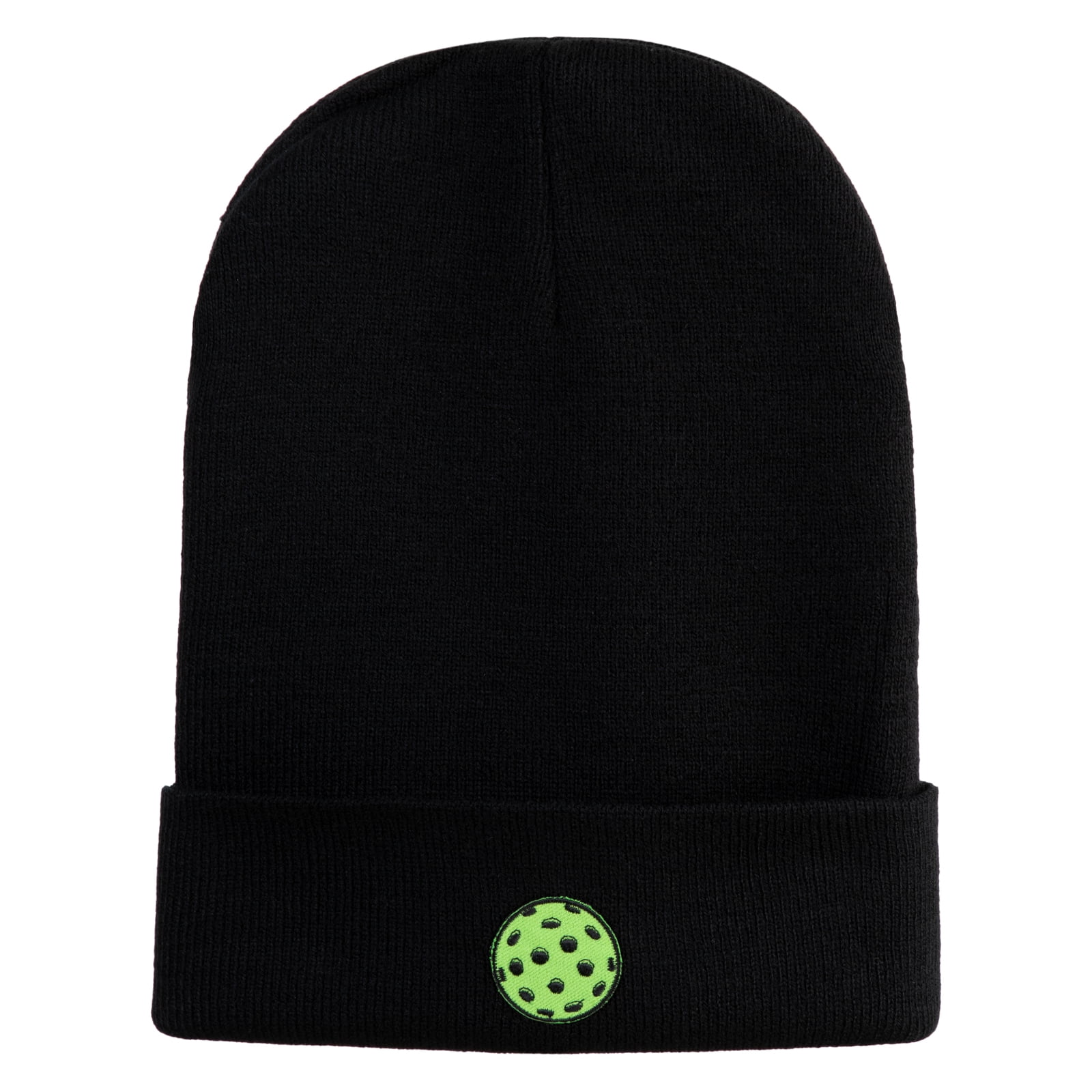 Pickleball Balls Embroidered Iron on Patched 12 Inch Long Knitted Beanie - Black OSFM
