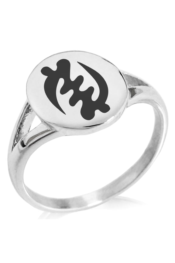 Stainless Steel Aztec Supremacy Rune Minimalist Oval Top Polished Statement Signet Ring