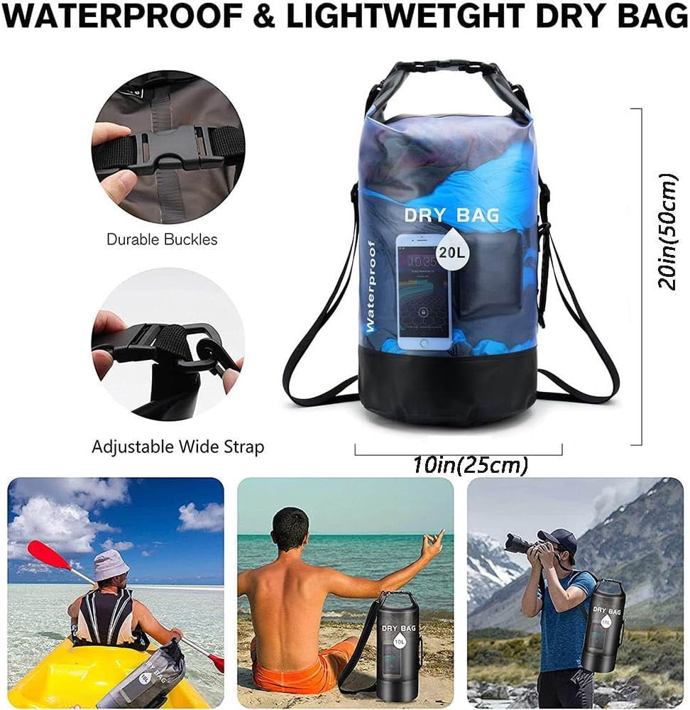 Wiher 10L/20L Waterproof Dry Bag，Dry Storage Bag Backpack with Kayaking, Beach, Rafting, Boating, Hiking, Camping and Fishing (Blue)