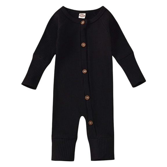 Nafuu Baby Boys Romper Solid Color Crew Neck Long Sleeve Soft Knit Ribbed Outfit Comfortable Autumn Toddler Clothing Leisure Home Boy Jumpsuit,Black,18-24 Months