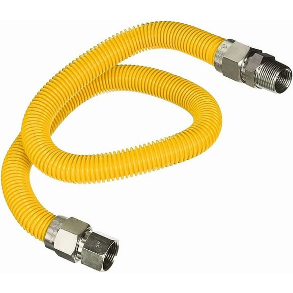 Gas Kit 72 inch Yellow Coated Stainless Steel, 3/8” OD Flexible Gas Hose for Gas Log and Space Heater, 3/8" fIP x 1/2" MIP Stainless Steel Fittings, 72” Gas Appliance Supply Line