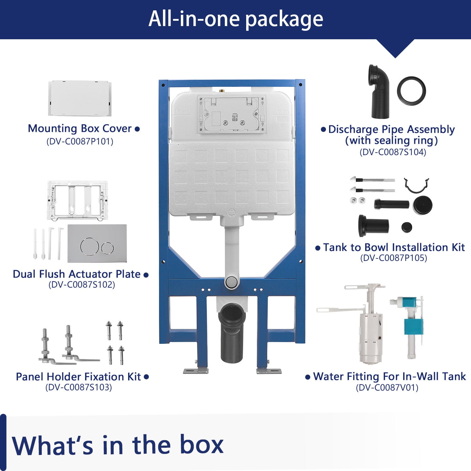 1.1/1.6-GPF Dual Flush Concealed In-Wall Toilet Tank with Gravity Fed Technology, Carrier for Back to Wall Toilet