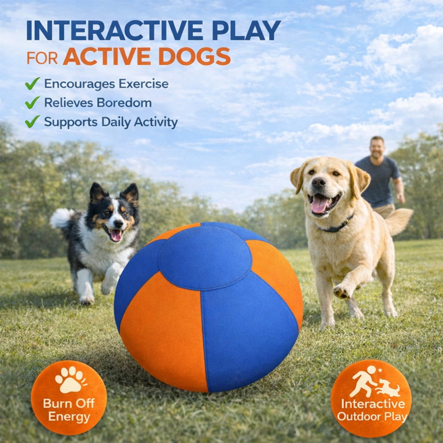 Calming Jumbo Ball for Dogs, Giant Interactive Dog Ball with Straps, Durable Inflatable Exercise Toy for Boredom Relief, Training, Outdoor Play and Energy Release