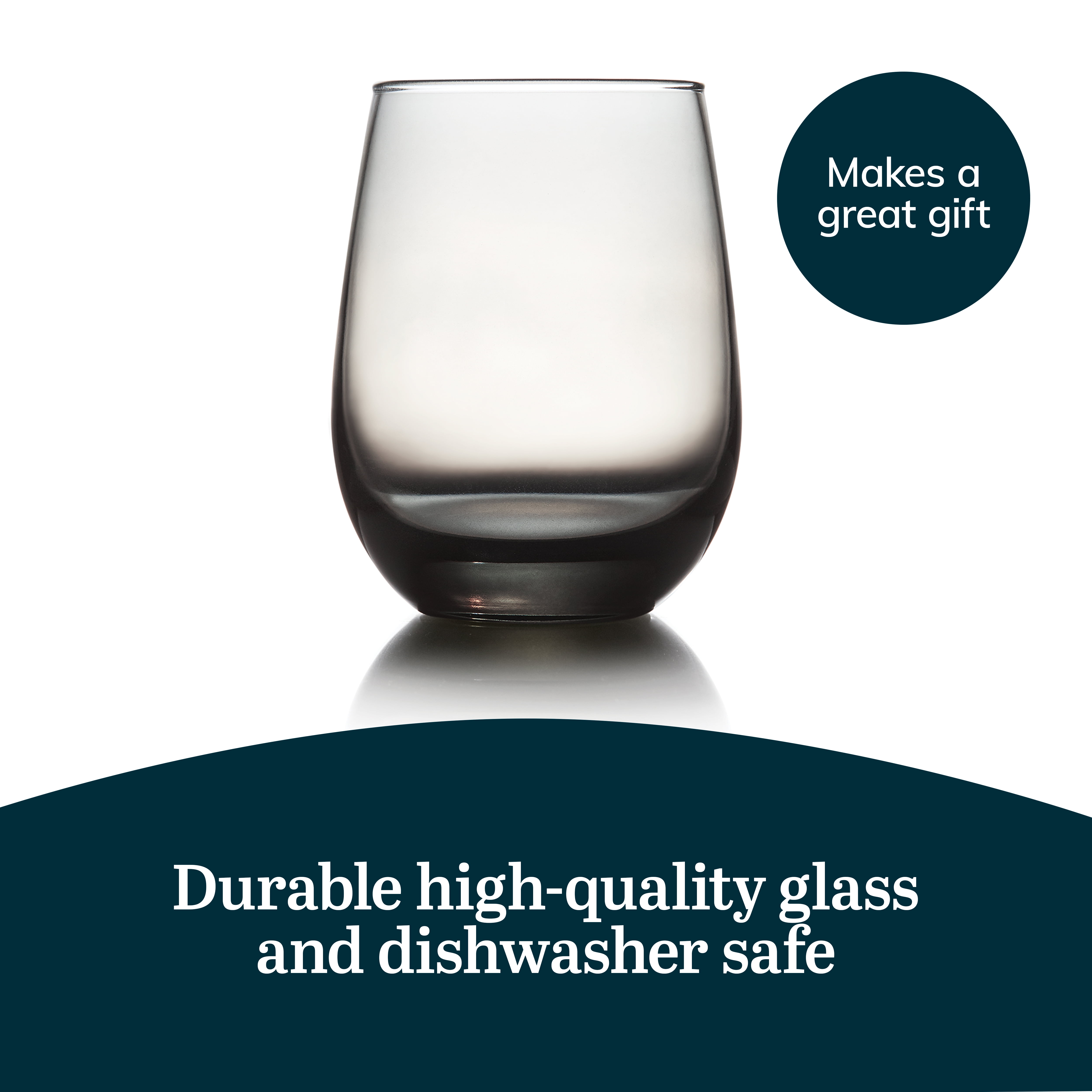 Libbey 231SM Stemless Wine Glasses Set of 12, Moonstone Grey, Restaurant Quality Red and White Wine Glasses, Drinking Glasses Set for Large Gatherings