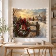 thumbnail image 5 of Christmas Wreath on Fence in Snowy Farmhouse Scene Nostalgic Rustic for Animal Lovers Rustic Wall Art Christmas Gift Tapestry Wall Hanging for Living Room and Bedroom, 5 of 7