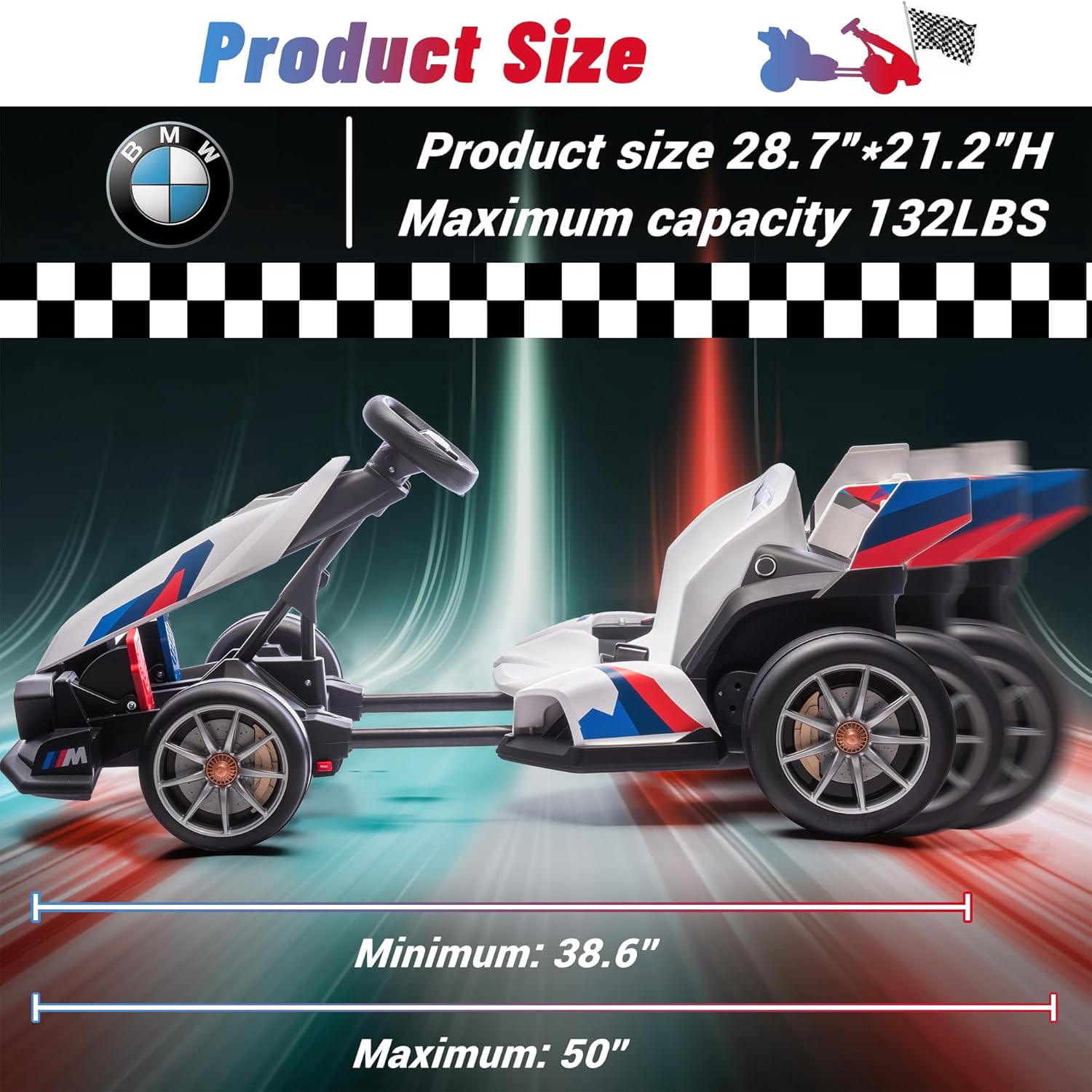 Licensed BMW Kids Electric Go Kart with Drift Mode, Dual 300W Motors, 36V Battery, Adjustable Seat & LED Lights, Akaber 2-Speed Drift Kart for Ages 6-12