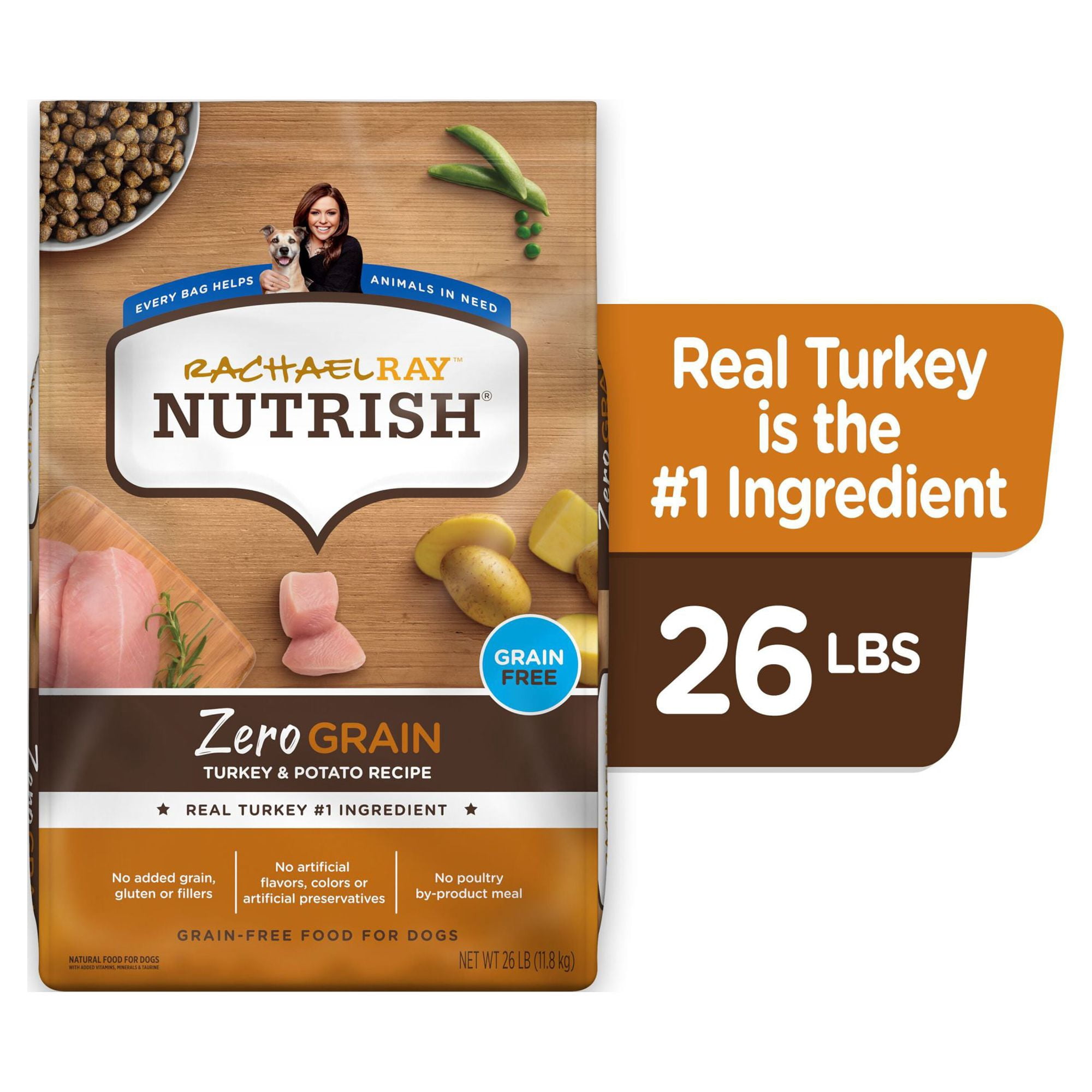 Rachael Ray Nutrish Zero Grain Turkey & Potato Recipe, Dry Dog Food, 26lb Bag (Packaging May Vary)