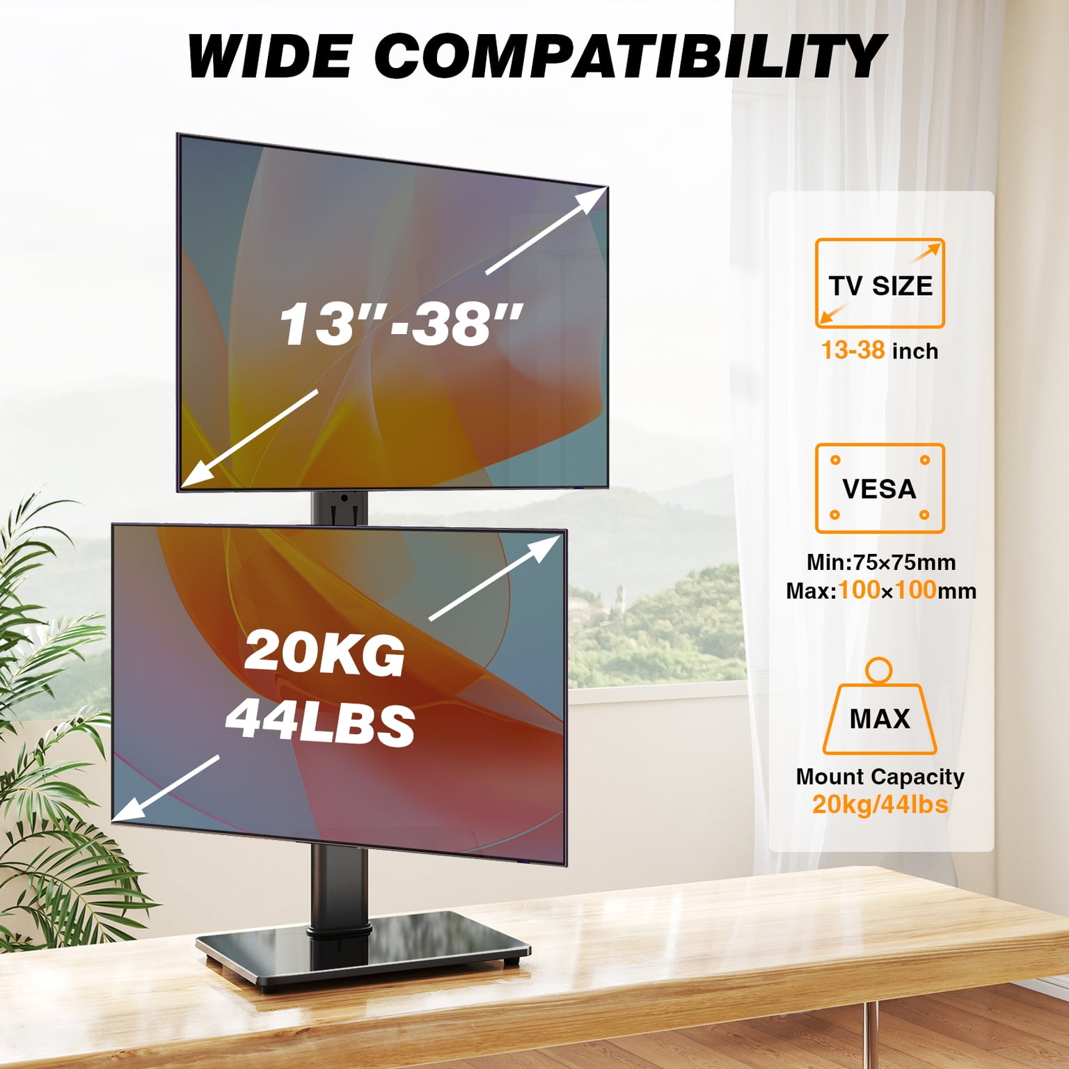 TAVR Furniture Table Top TV Stand Dual-Screen 360° Rotatable 13-38 inch for Flat/Curved Screens, 44 lbs Capacity with Cable Management